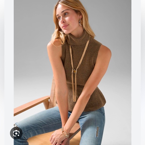 White House Black Market Soft Turtleneck Peplum in Heather Toasted Coconut NWT M - Picture 2 of 12